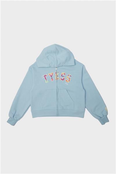 Tyess Kız Çocuk Mavi Fermuarlı Kapüşonlu Eşofman Üstü