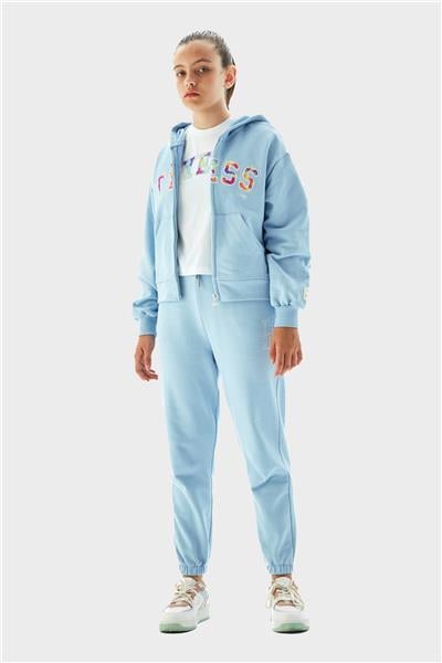 Tyess Kız Çocuk Mavi Fermuarlı Kapüşonlu Eşofman Üstü