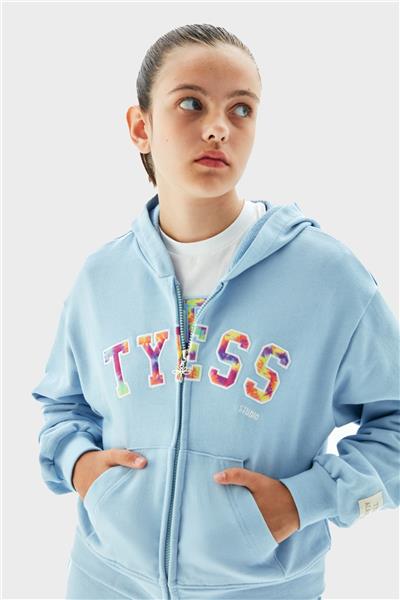 Tyess Kız Çocuk Mavi Fermuarlı Kapüşonlu Eşofman Üstü