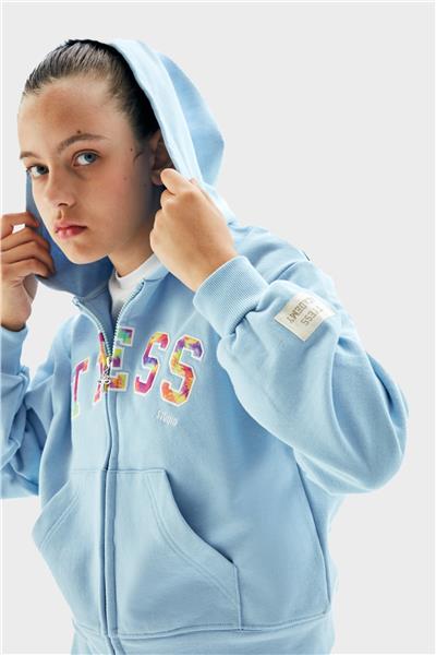 Tyess Kız Çocuk Mavi Fermuarlı Kapüşonlu Eşofman Üstü