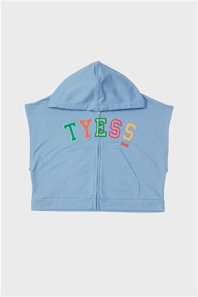 Tyess Kız Çocuk Mavi Renkli Kapüşonlu Kolsuz Sweatshirt
