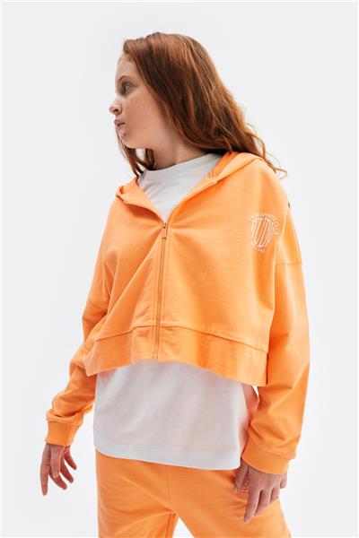 Tyess Kız Çocuk Turuncu Kapüşonlu Fermuarlı Eşofman Üstü