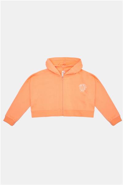 Tyess Kız Çocuk Turuncu Kapüşonlu Fermuarlı Eşofman Üstü