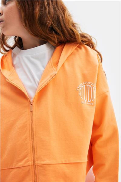 Tyess Kız Çocuk Turuncu Kapüşonlu Fermuarlı Eşofman Üstü