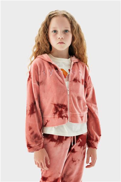 Tyess Kız Çocuk Pembe Batik Desenli Kapüşonlu Sweatshirt