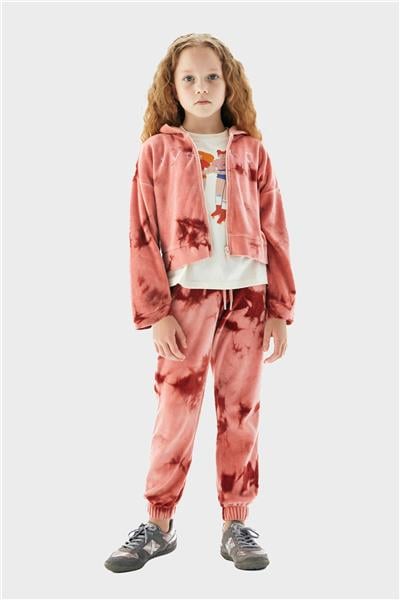 Tyess Kız Çocuk Pembe Batik Desenli Kapüşonlu Sweatshirt