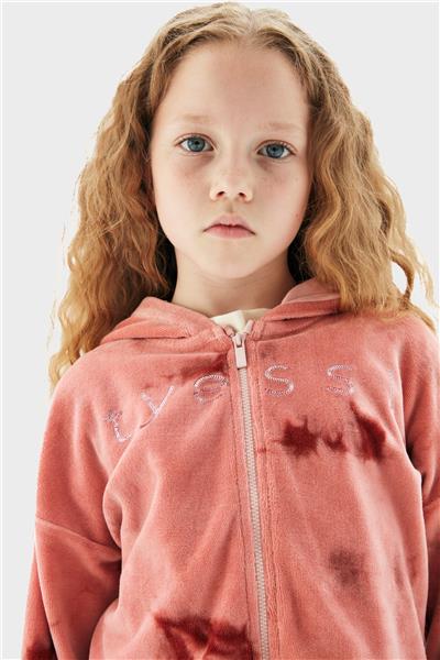 Tyess Kız Çocuk Pembe Batik Desenli Kapüşonlu Sweatshirt