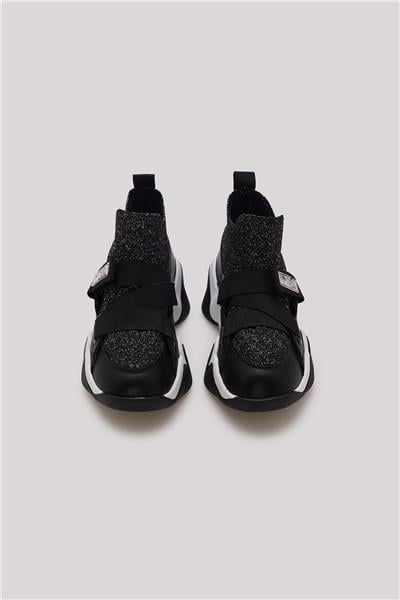 Tyess Kız Çocuk Siyah Işıltılı Cırt Cırtlı Spor Ayakkabı