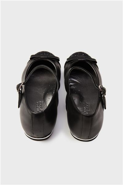 Tyess Kız Çocuk Siyah Tokalı Simli Deri Babet