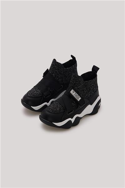 Tyess Kız Çocuk Siyah Işıltılı Cırt Cırtlı Spor Ayakkabı