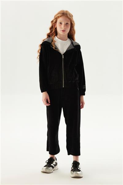 Tyess Kız Çocuk Siyah Fermuarlı Kapüşonlu Eşofman Üstü