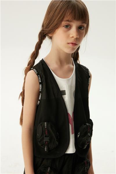 Tyess Kız Çocuk Siyah Cepli Yelek