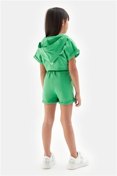 Tyess Kız Çocuk Yeşil Kısa Kollu Fermuarlı Sweatshirt