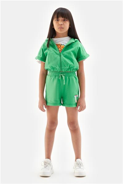 Tyess Kız Çocuk Yeşil Kısa Kollu Fermuarlı Sweatshirt