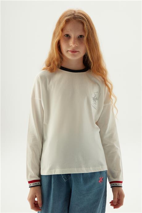 Beverly Hills Polo Club Kız Çocuk Ekru T-Shirt