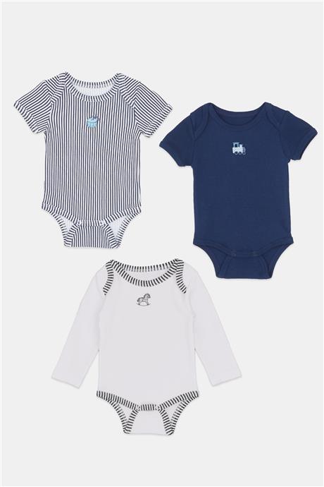 BG Baby Erkek Bebek Desenli 3lü Body