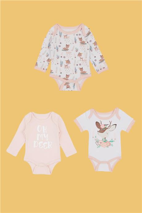 BG Baby Kız Bebek Desenli 3lü Body