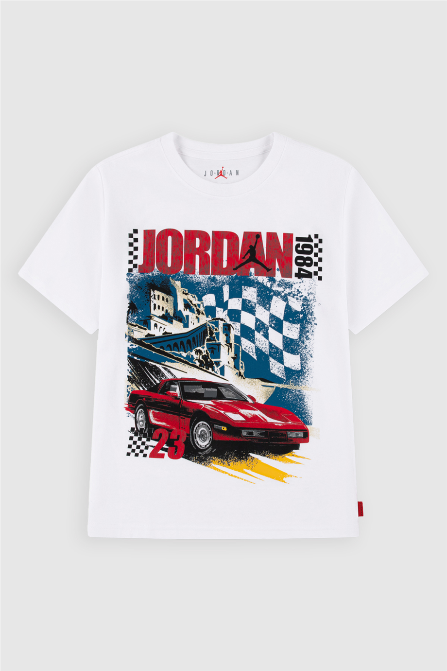 Air Jordan Erkek Çocuk Beyaz Yarış Arabası Baskılı Tişört