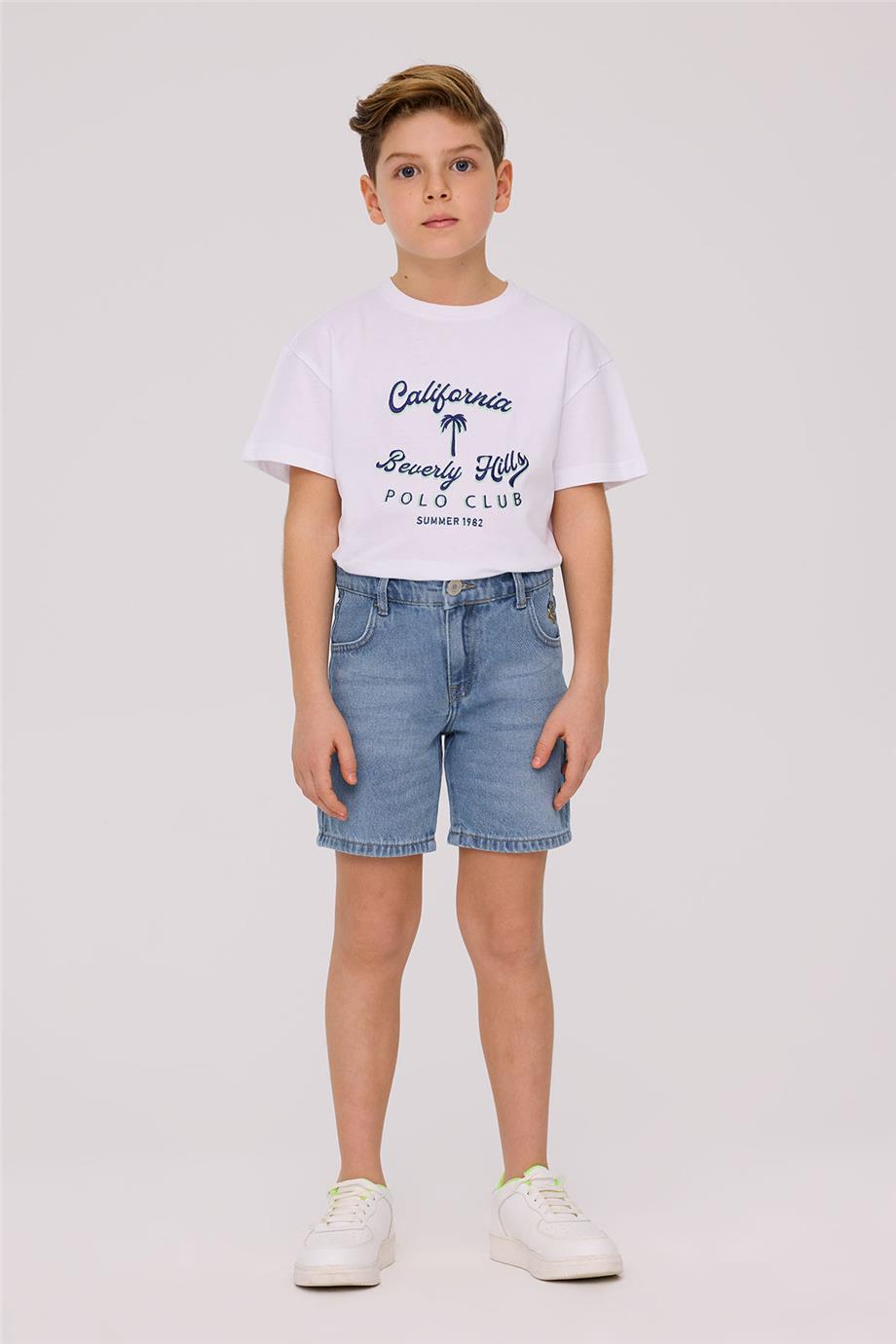 Beverly Hills Polo Club Erkek Çocuk Mavi Denim Şort