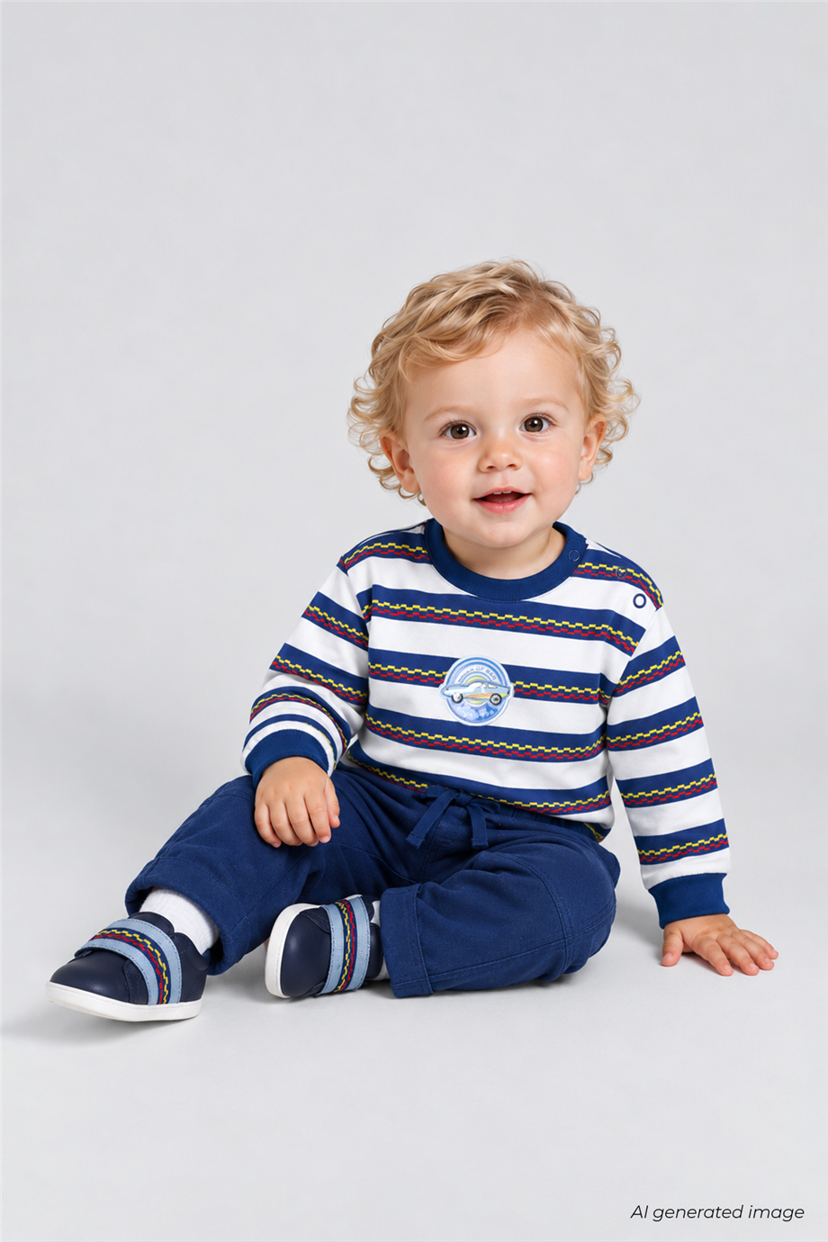 B&G Erkek Bebek Bisiklet Yaka Çizgili Sweatshirt