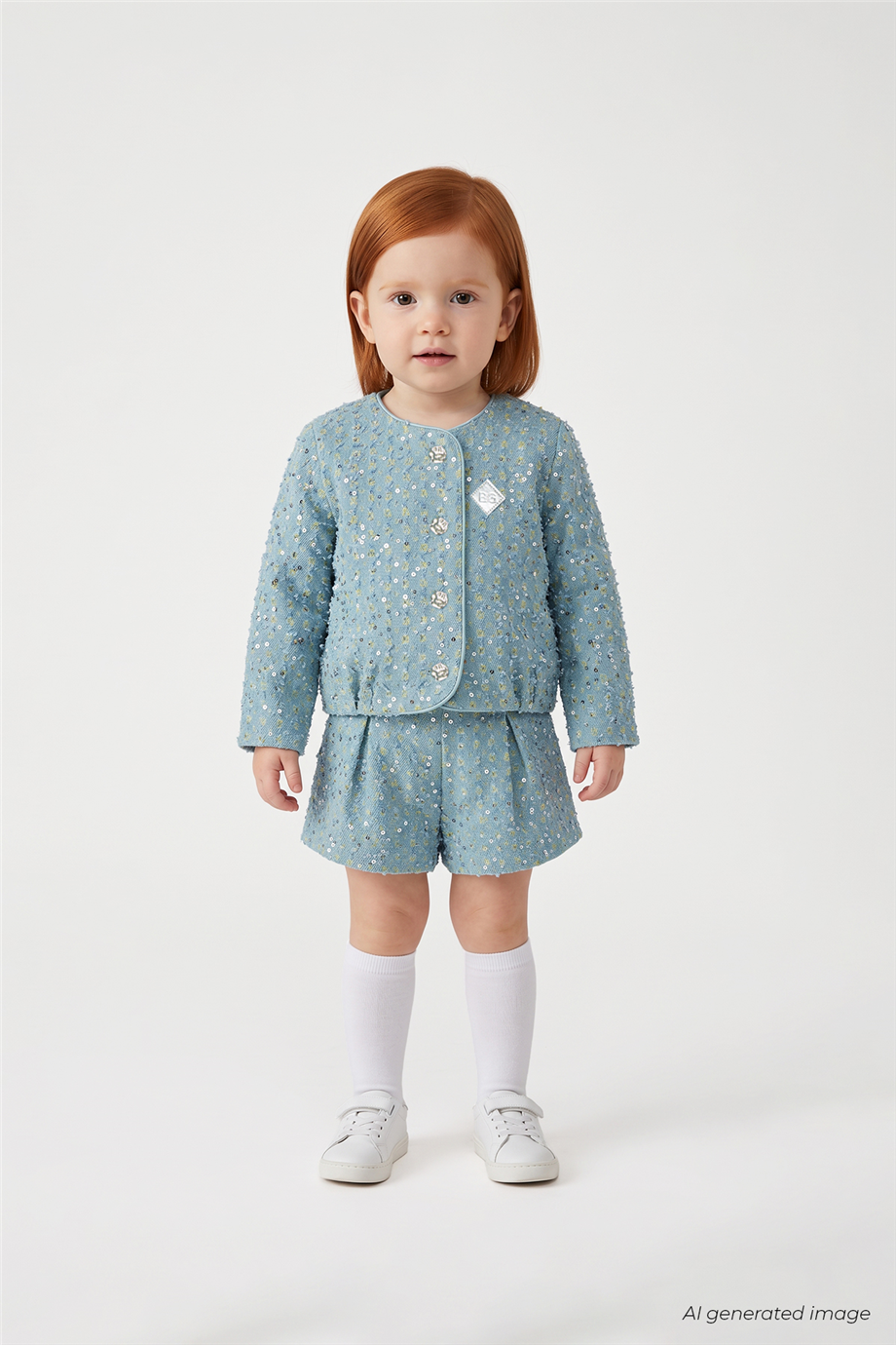 B&G Kız Bebek Denim Desenli Ceket