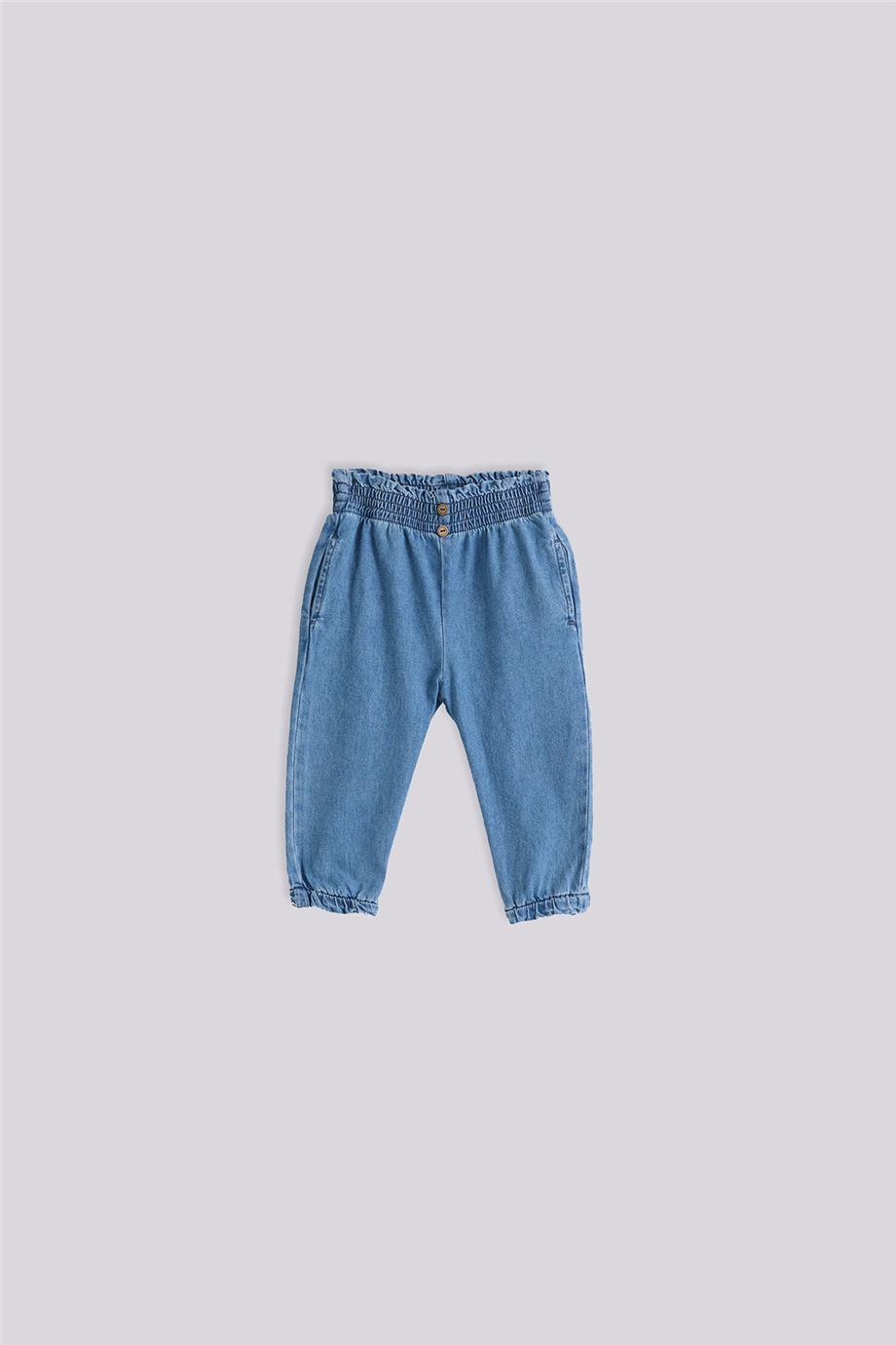GB Baby Basic Kız Bebek Denim Büzgülü Paça Pantolon