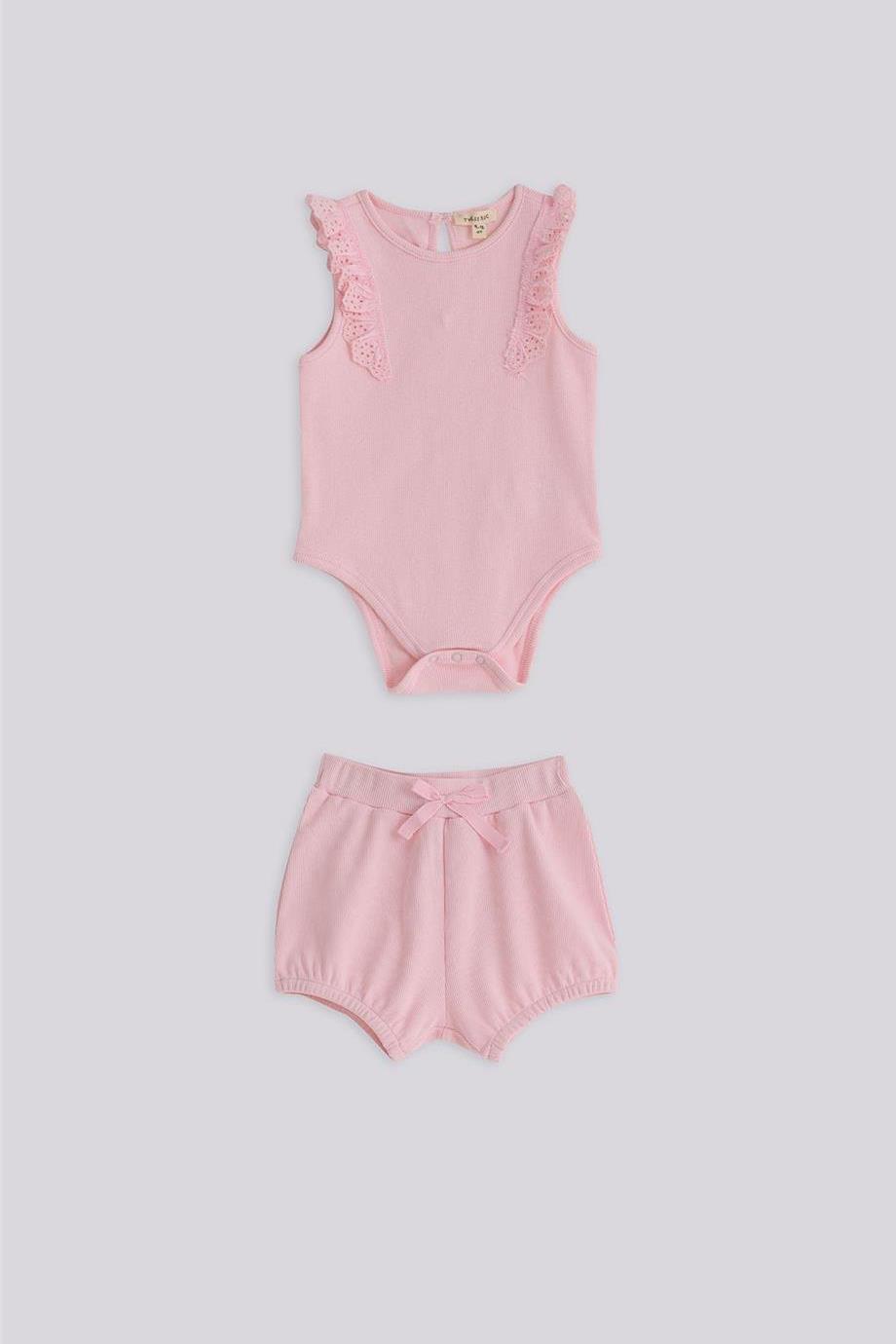 GB Baby Basic Kız Bebek Pembe Şort Takım