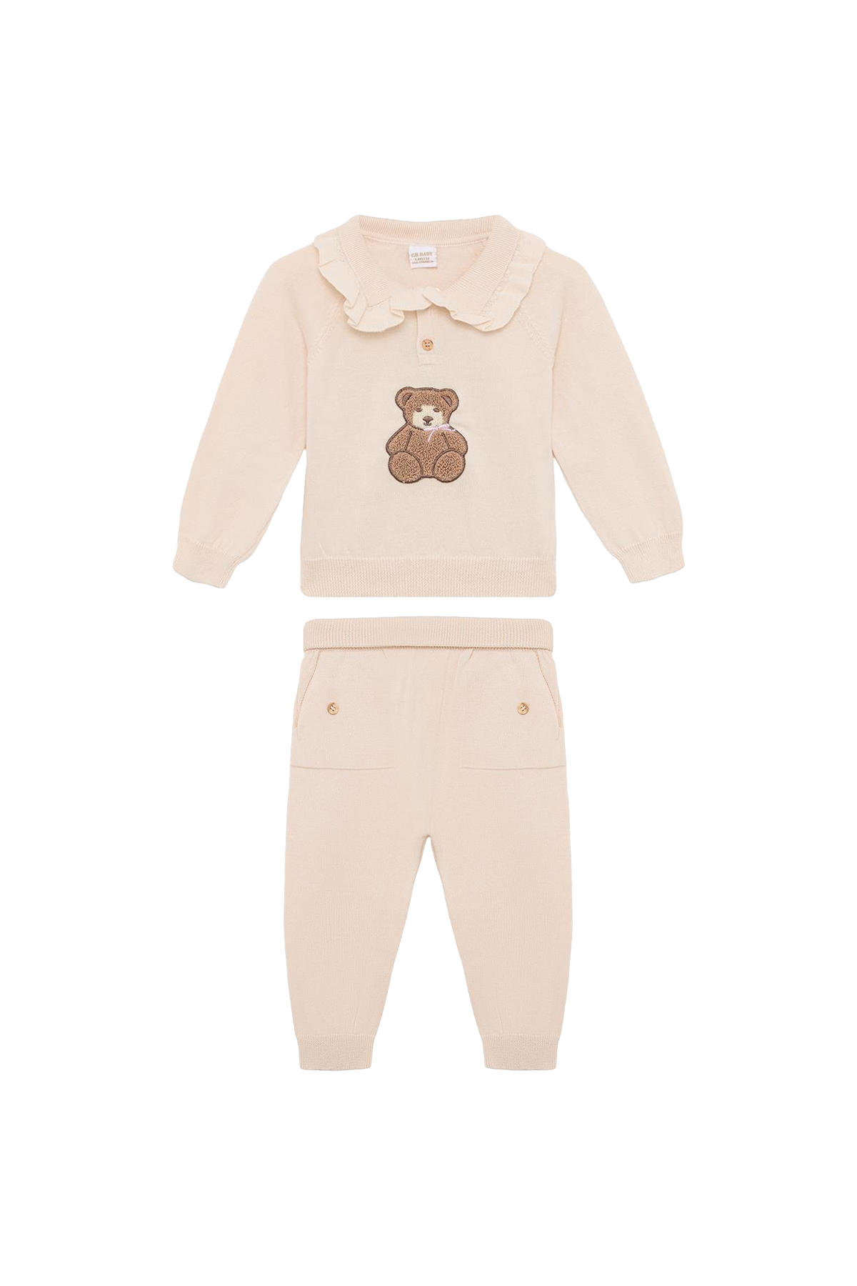 Layette Kız Bebek Ekru Triko Takım