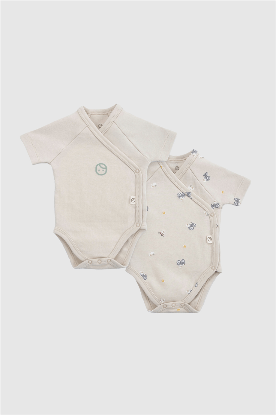 Little Gusto Unisex Bebek Ekru Çiftlik Desenli 2'li Kısa Kollu Pamuk Body