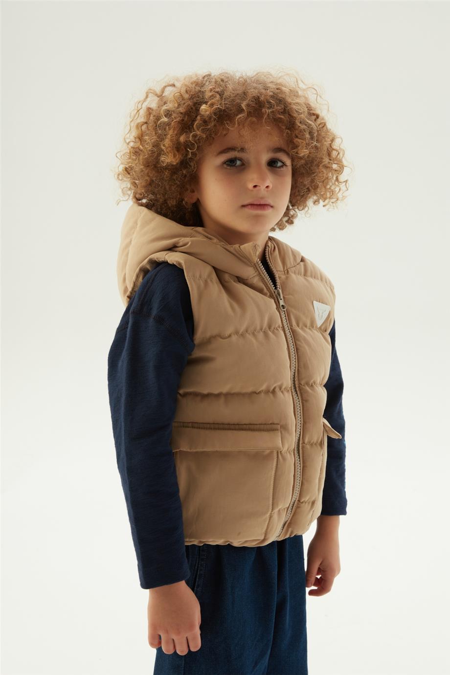 NBT Jeans Erkek Çocuk Sişme Bej Yelek görsel 2