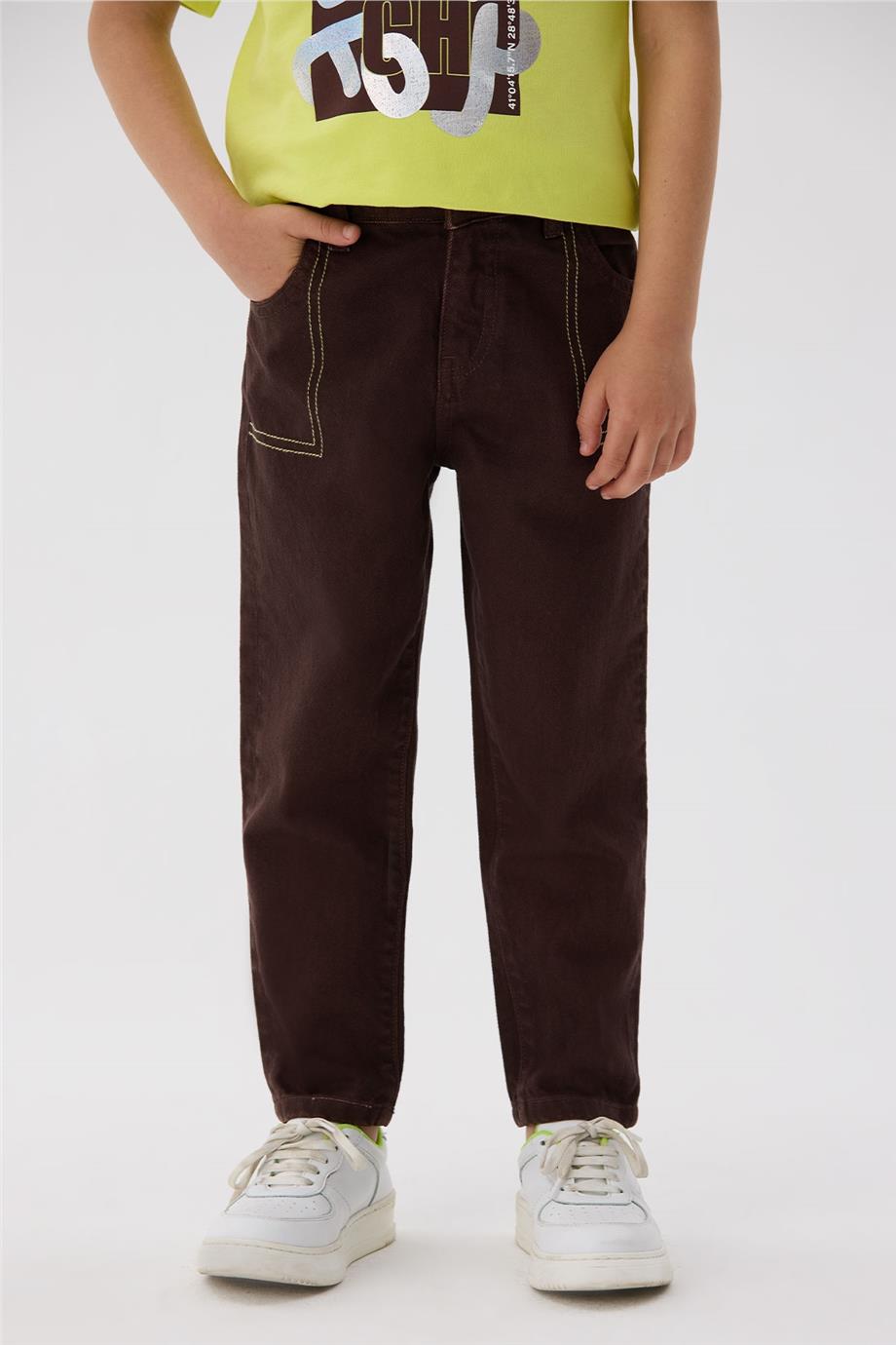 NBT Jeans Erkek Çocuk Cep Detaylı Kahverengi Pantolon görsel 2