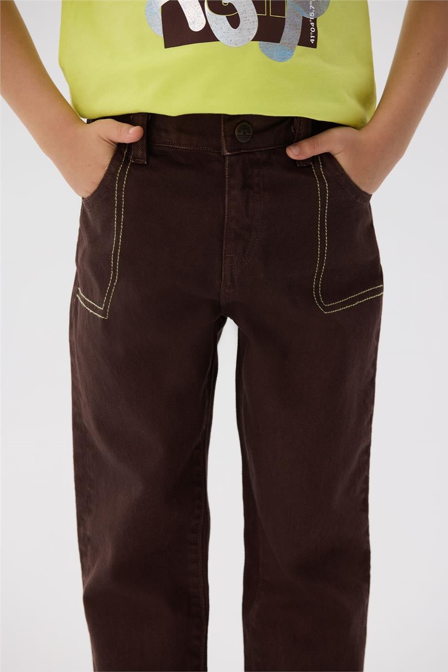 NBT Jeans Erkek Çocuk Cep Detaylı Kahverengi Pantolon görsel 3