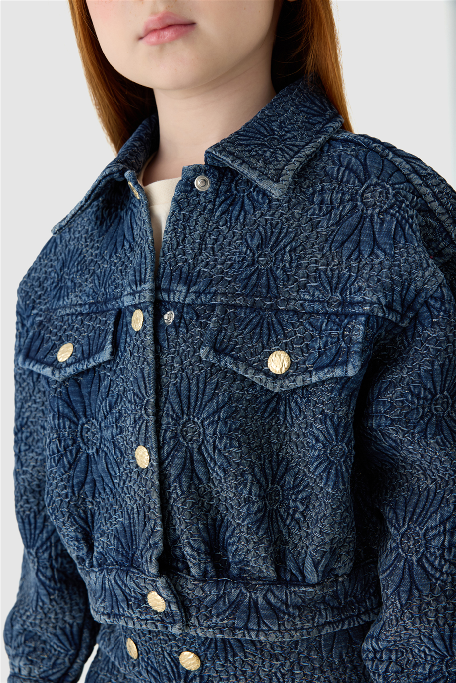 Tyess Kız Çocuk Gömlek Yaka Denim Ceket görsel 4
