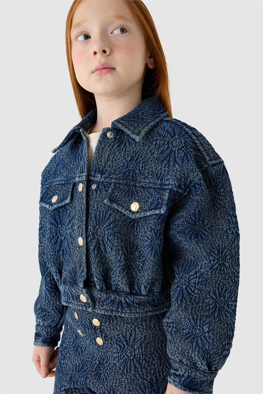 Tyess Kız Çocuk Gömlek Yaka Denim Ceket görsel 3