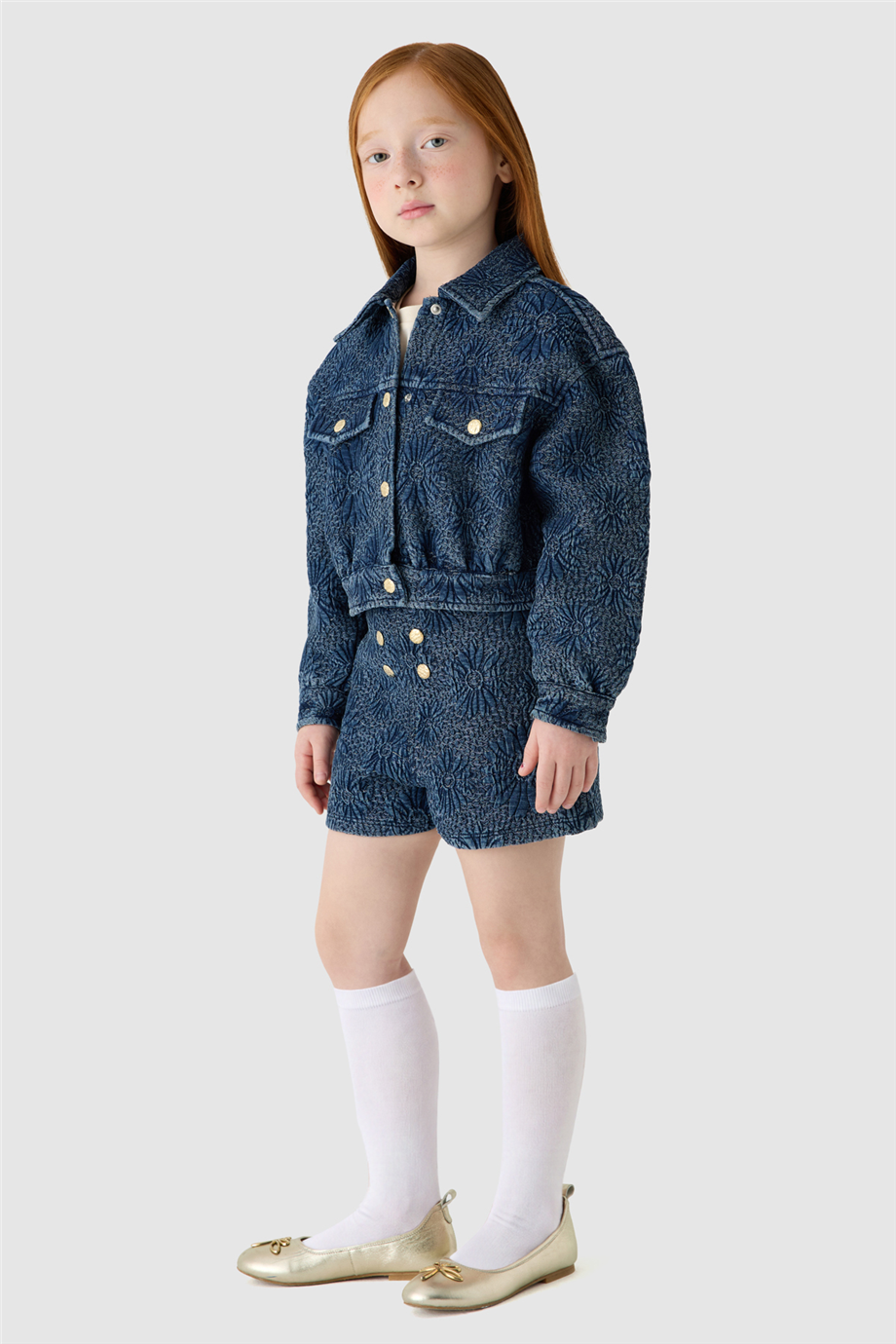 Tyess Kız Çocuk Gömlek Yaka Denim Ceket görsel 2