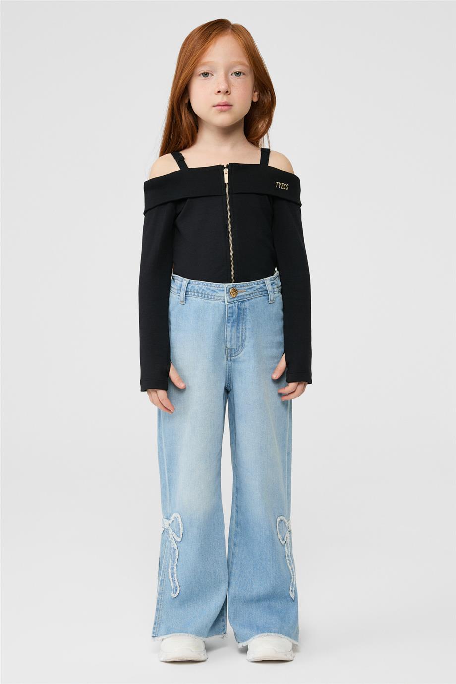 Tyess Kız Çocuk Denim Aplike Pantolon