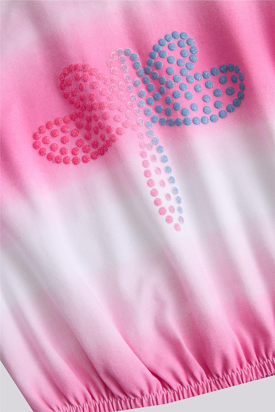 Tyess Kız Çocuk Pembe Taş Baskı Tişört görsel 7