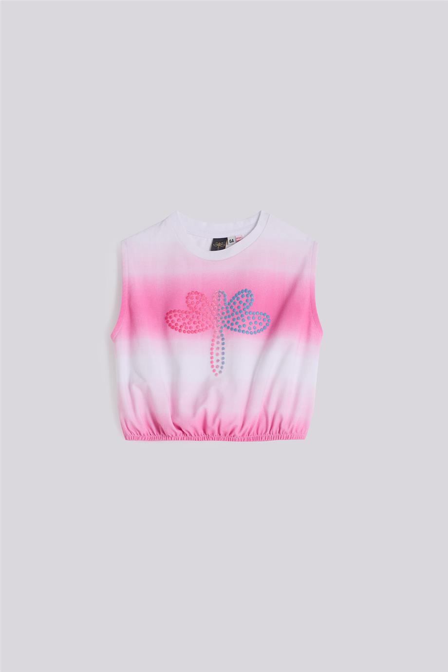 Tyess Kız Çocuk Pembe Taş Baskı Tişört görsel 5