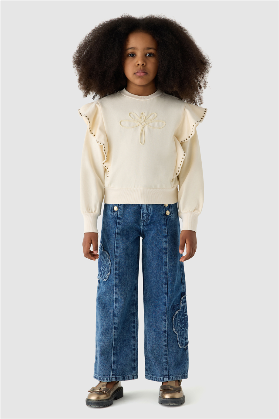 Tyess Kız Çocuk Bisiklet Yaka Oversize Sweatshirt