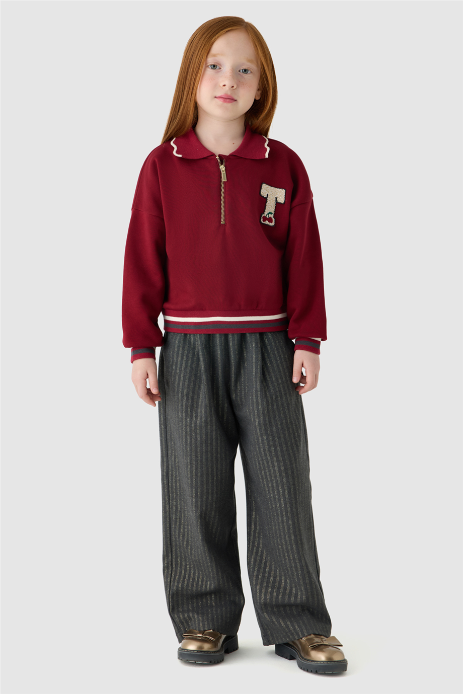 Tyess Kız Çocuk Gömlek Yaka Oversize Sweatshirt