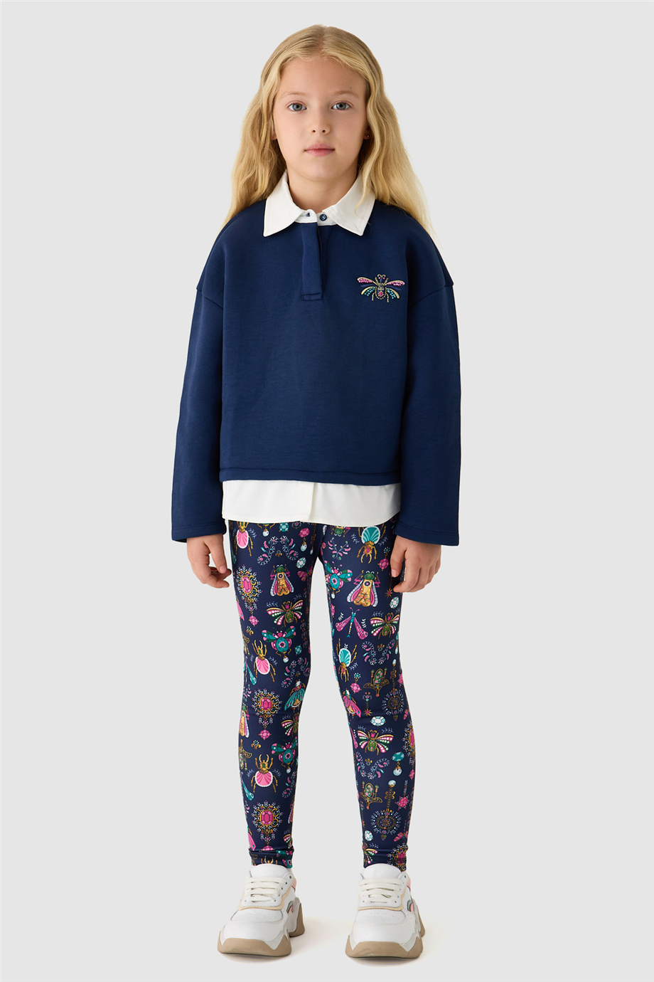 Tyess Kız Çocuk Gömlek Yaka Oversize Sweatshirt