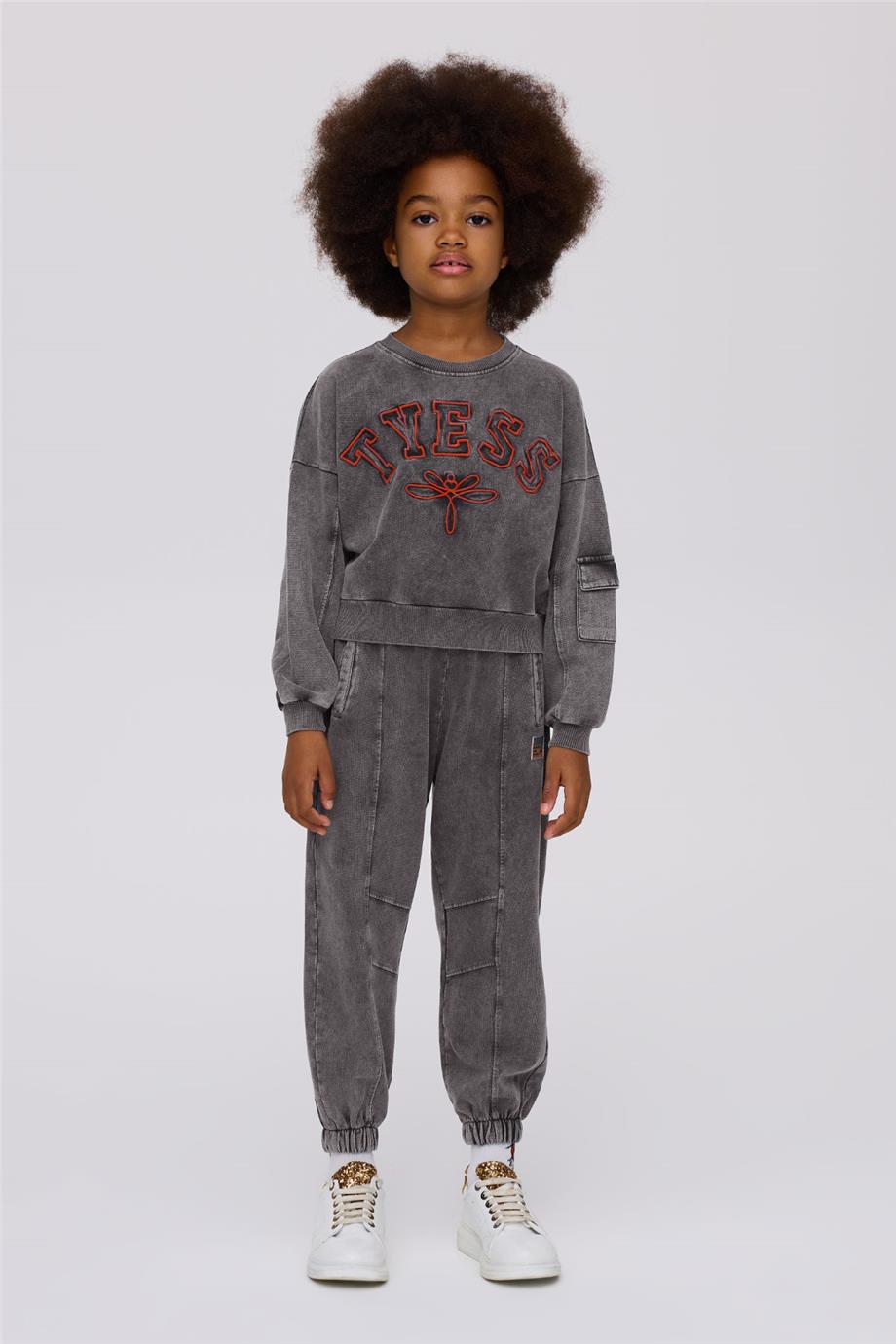 Tyess Kız Çocuk Gri Melanj Sweatshirt