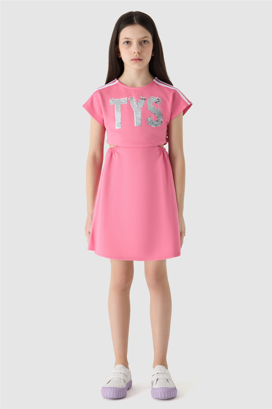 Tyess Kız Çocuk Pembe Pul Nakışlı Elbise