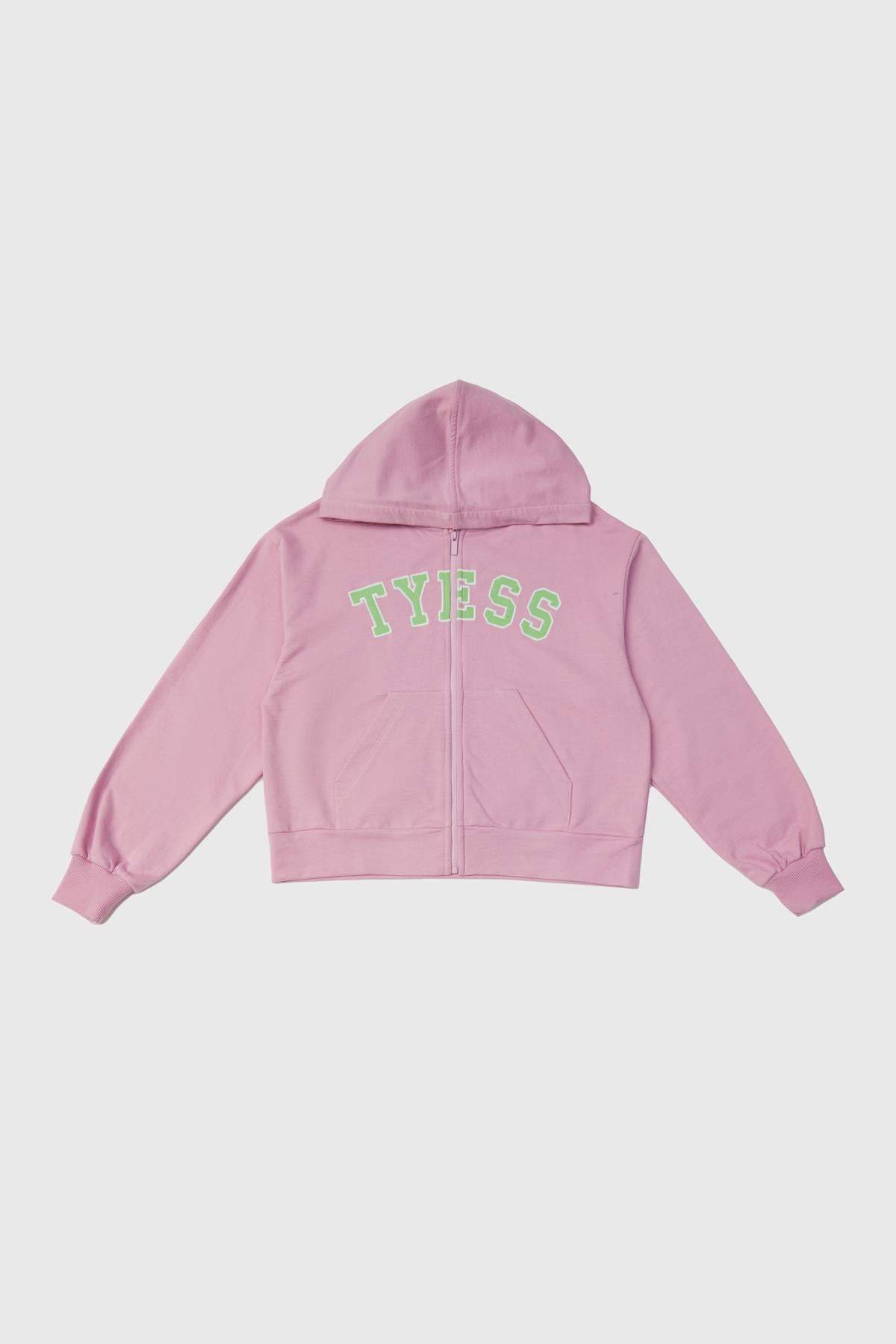 Tyess Kız Çocuk Pembe Fermuarlı Kapüşonlu Sweatshir görsel 5