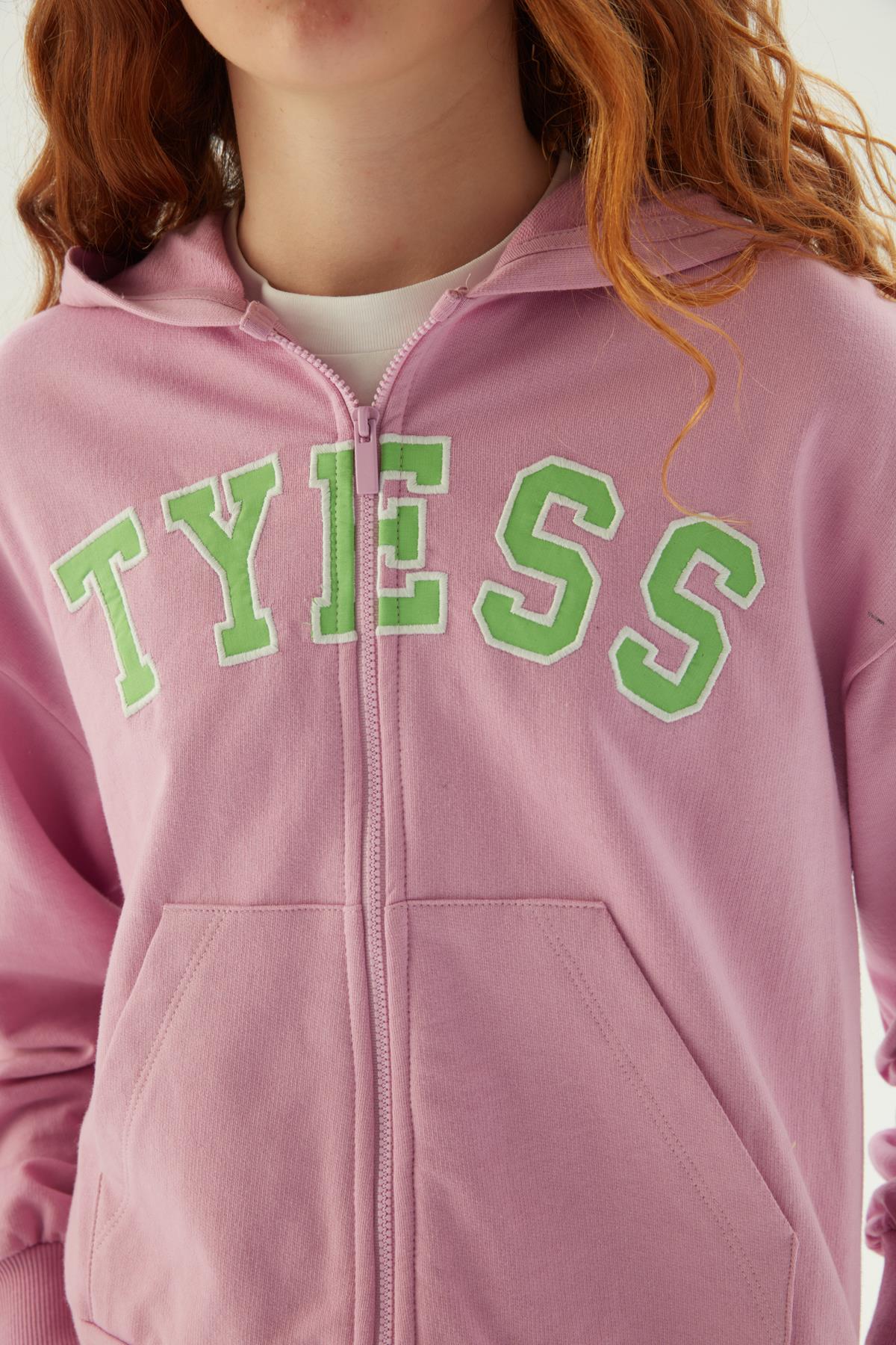 Tyess Kız Çocuk Pembe Fermuarlı Kapüşonlu Sweatshir görsel 3