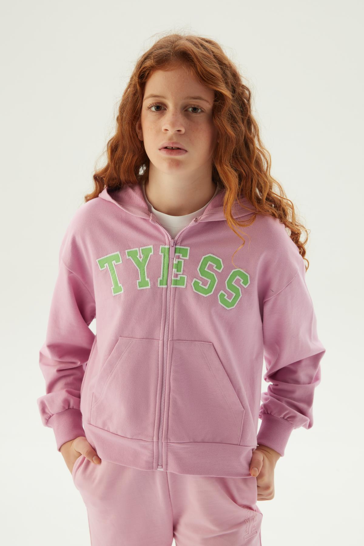 Tyess Kız Çocuk Pembe Fermuarlı Kapüşonlu Sweatshir görsel 2