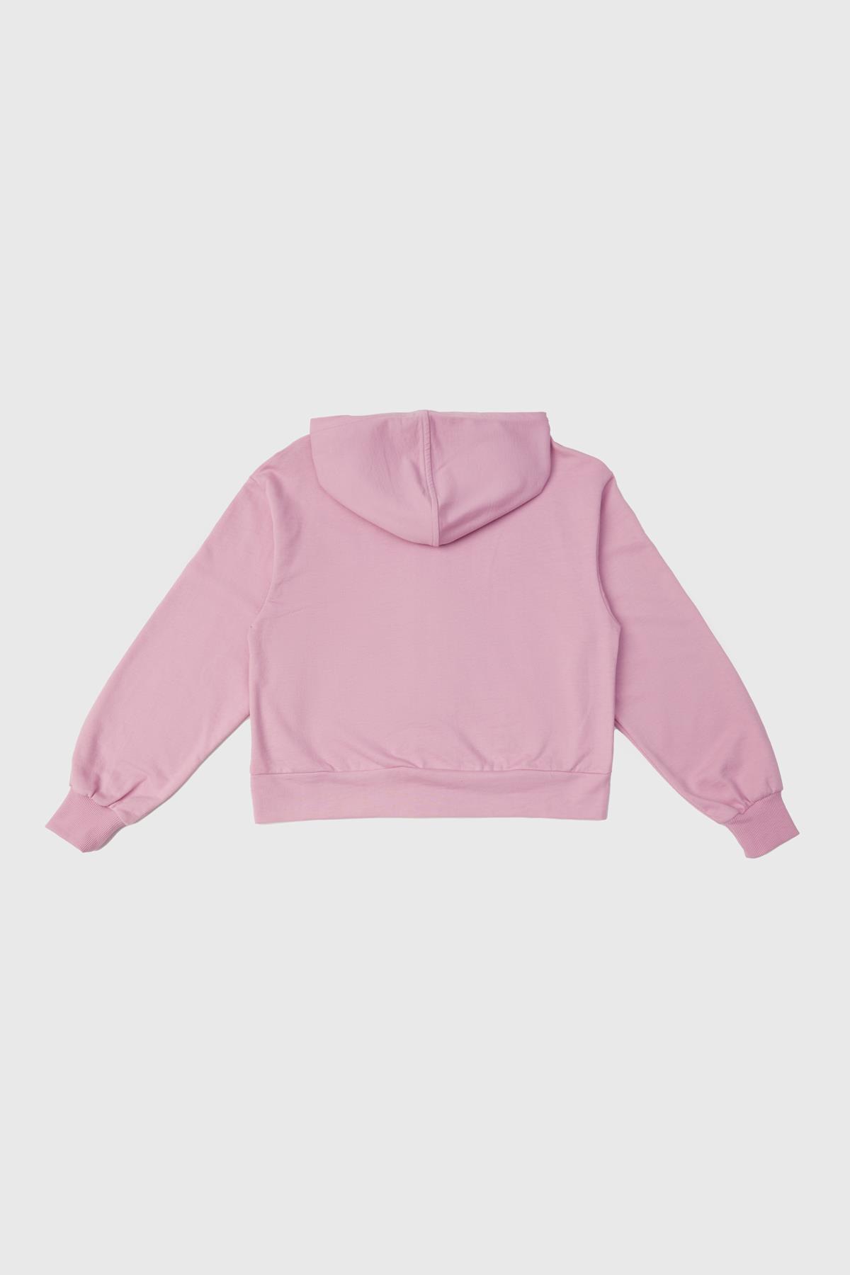 Tyess Kız Çocuk Pembe Fermuarlı Kapüşonlu Sweatshir görsel 6