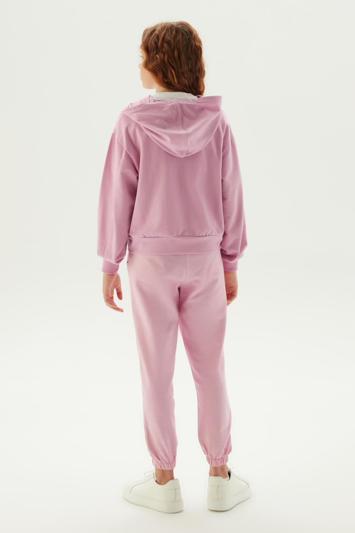 Tyess Kız Çocuk Pembe Fermuarlı Kapüşonlu Sweatshir görsel 4