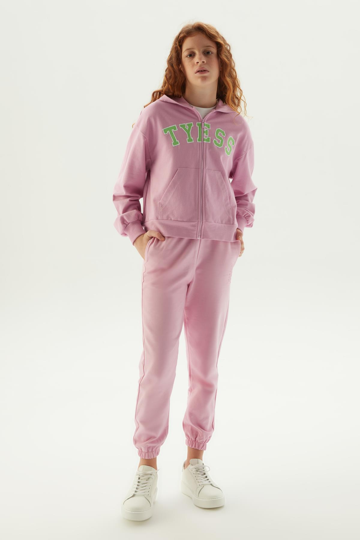 Tyess Kız Çocuk Pembe Fermuarlı Kapüşonlu Sweatshir