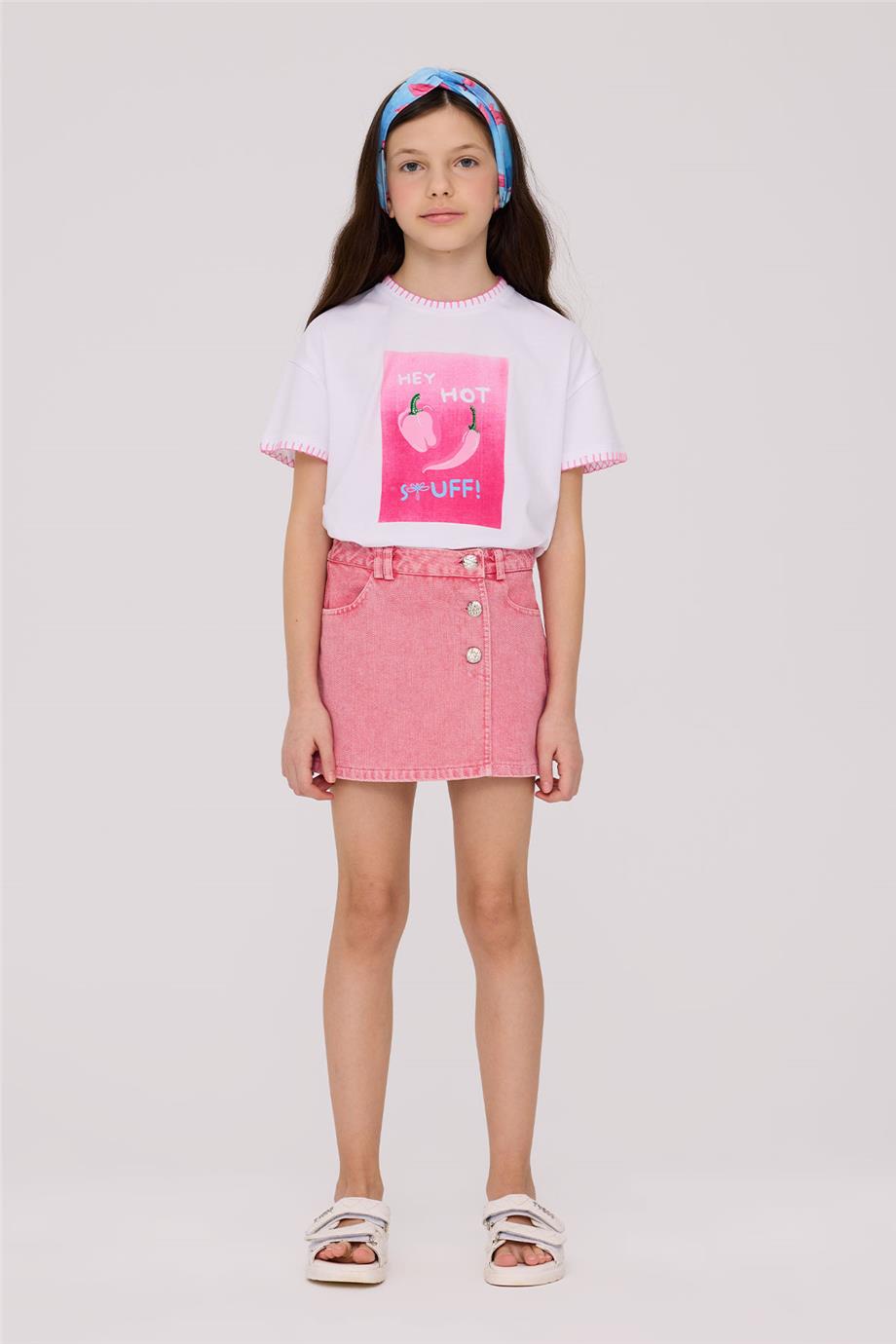 Tyess Kız Çocuk Pembe Denim Mini Etek